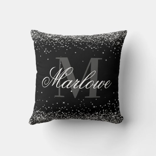 銀エレガントグリッター白黒モノグラム クッション (裏面)