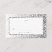 銀エレガントグリッター確認又は洗礼 プレイスカード (正面)