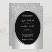 銀エレガントグリッター箔すべて結婚の 招待状 (正面/裏面)