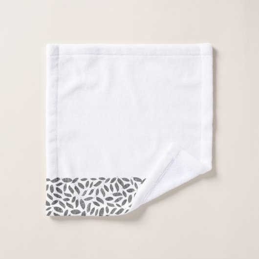 銀エレガントグリッター羽毛オンホワイトモノグラム バスタオルセット (ウォッシュタオル)