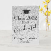 銀エレガントグリッター2022年写真卒業 カード (黄色い花)