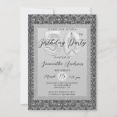 銀エレガントグリッター50番目の誕生日招待状 招待状 (正面)