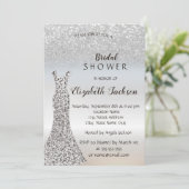 銀エレガントグリッター《写真》ぼけ味、ドレスブライダルシャワー 招待状 (スタンド正面)