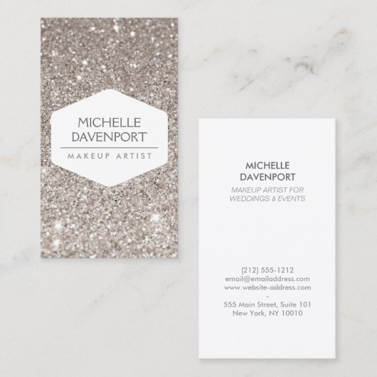 銀エレガントグリッターIIの白いエンブレム 名刺 (正面/裏面)