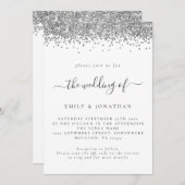 銀エレガントグリッターQRコード結婚式招待状 招待状 (正面/裏面)