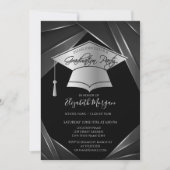 銀エレガントグレイドキャップブラック卒業 招待状 (正面)