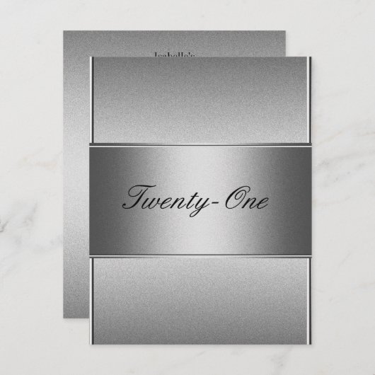 銀エレガントグレーメタルブラック21歳の誕生日 招待状 (正面/裏面)