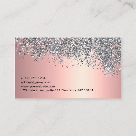 銀エレガントスタイリッシュグリッターメイクアップ 名刺 (裏面)
