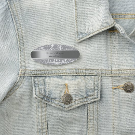 銀エレガントスタイリッシュストライプ製の渦巻き 名札 (インサイチュ)