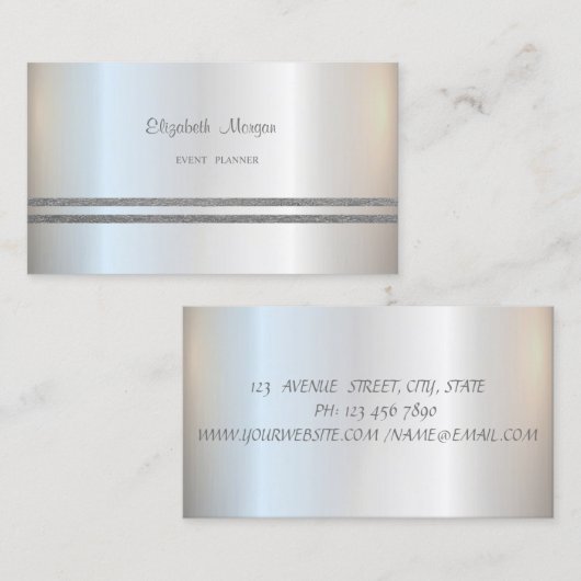 銀エレガントスタイリッシュ輝ストライプの 名刺 (正面/裏面)