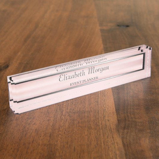 銀エレガントスタイリッシュ、ピンク、フレームストライプ デスクネームプレート (側面)