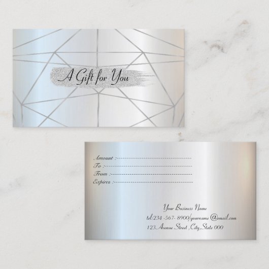 銀エレガントスタイリッシュ、幾何学模様、ストライプ記号 割引カード (正面/裏面)
