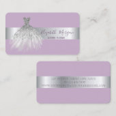 銀エレガントストライプモダングリッタードレスバイオレット 名刺 (正面/裏面)