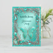 銀エレガントターコイズジュエリーmis 15th誕生日 招待状 (スタンド正面)
