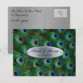 銀エレガントターコイズ孔雀ウェディングRSVP インビテーションポストカード (正面/裏面)