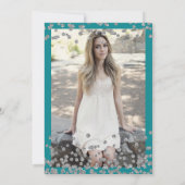 銀エレガントターコイズ紙吹雪写真甘い16 招待状 (裏面)