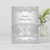 銀エレガントダイヤモンド白レース誕生日パーティー 招待状 (スタンド正面)