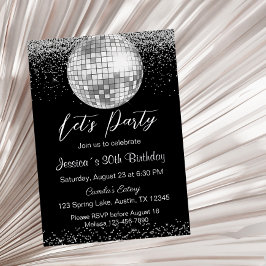 銀エレガントディスコボールレッズパーティー誕生日 箔招待状