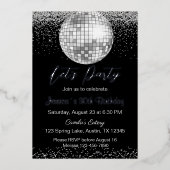 銀エレガントディスコボールレッズパーティー誕生日 箔招待状 (正面)