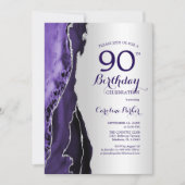 銀エレガントパープルアゲート90誕生日 招待状 (正面)