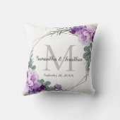 銀エレガントパープルフローラ結婚装飾用クッション クッション (裏面)