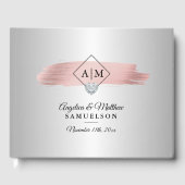 銀エレガントピンクのローズ金ゴールドモノグラ結婚ム ゲストブック (正面)