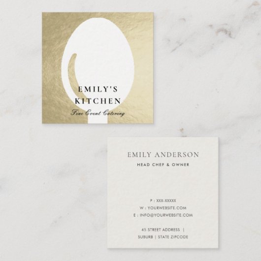 銀エレガントフェイクスプミニマルーン料理用ケータリング スクエア名刺 (正面/裏面)