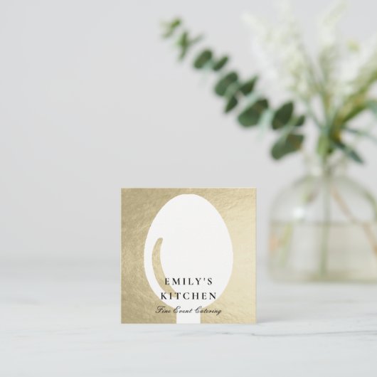 銀エレガントフェイクスプミニマルーン料理用ケータリング スクエア名刺 (スタンド正面)