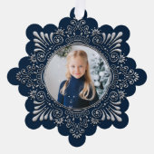 銀エレガントフェイク華美の打ち出しフォトブルー オーナメントカード (正面)