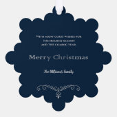 銀エレガントフェイク華美の打ち出しフォトブルー オーナメントカード (裏面)