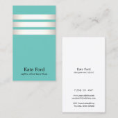 銀エレガントフェイク銀とターコイズストライプの モダン 名刺 (正面/裏面)