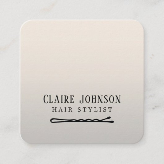 銀エレガントフェイク黒髪ピンヘアスタイリスト スクエア名刺 (正面)