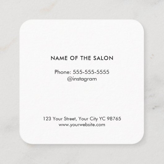 銀エレガントフェイク黒髪ピンヘアスタイリスト スクエア名刺 (裏面)