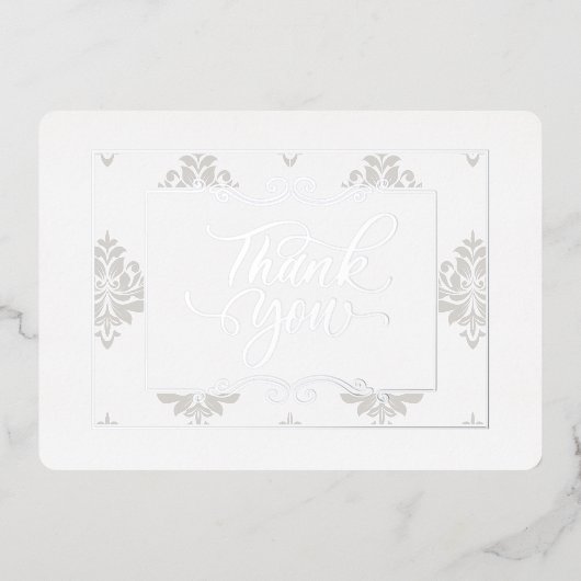 銀エレガントフラットサンキューカード – ホイ実在ル 箔招待状 (正面)