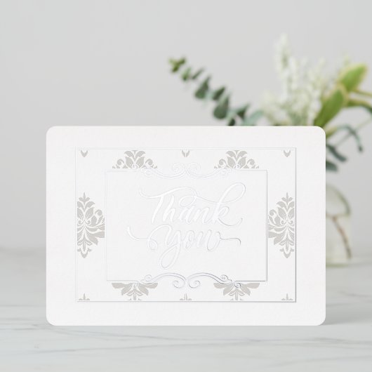 銀エレガントフラットサンキューカード – ホイ実在ル 箔招待状 (立ち正面)