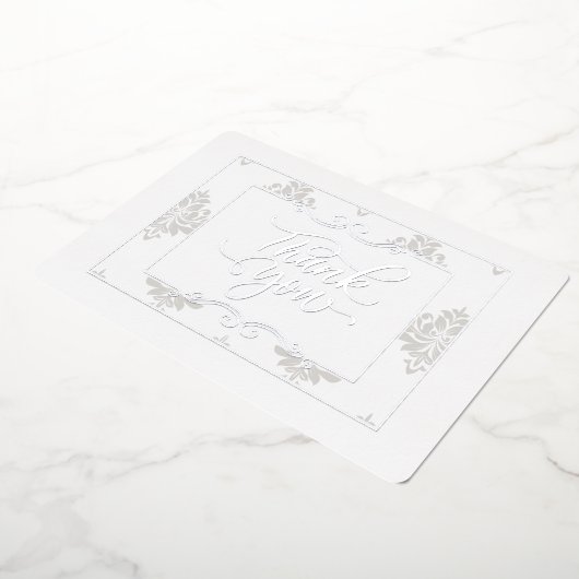 銀エレガントフラットサンキューカード – ホイ実在ル 箔招待状 (回転した状態)