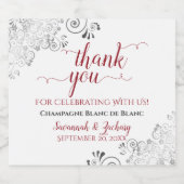 銀エレガントフリルレッド白結婚の感謝 スパークリングワインラベル (シングルラベル)