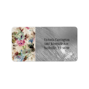 銀エレガントフローラ水色抽象芸術結婚ズ ラベル