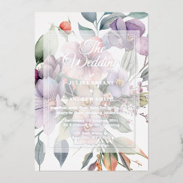 銀エレガントフローラ透結婚透 箔招待状