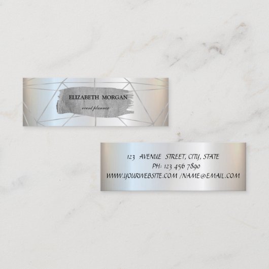 銀エレガントブモダンラシ線幾何学模様 スキニー名刺 (正面/裏面)