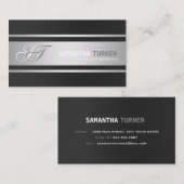 銀エレガントブラックプロフェッショナルモノグラカスタムム 名刺 (正面/裏面)
