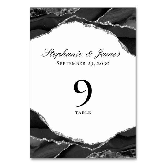銀エレガントブラック・アゲ結婚ート テーブルナンバー (正面)