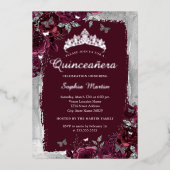 銀エレガントブルゴーニュ花キンセアニェラ 箔招待状 (正面)