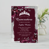 銀エレガントブルゴーニュ花キンセアニェラ 箔招待状 (立ち正面)