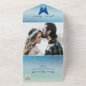 銀エレガントブルーバタフ結婚ィーズ オールインワン招待状 (外側)