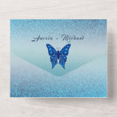 銀エレガントブルーバタフ結婚ィーズ オールインワン招待状 (裏面)