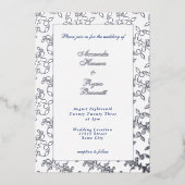 銀エレガントプレスRococoパタ結婚ーン 箔招待状 (正面)