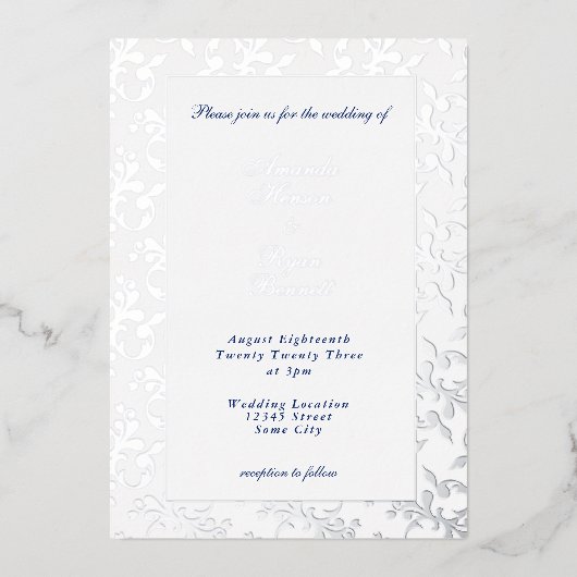 銀エレガントプレスRococoパタ結婚ーン 箔招待状 (正面)