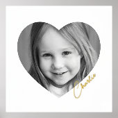 銀エレガントミニマル金ゴールドのハート写真 箔ポスター (正面)