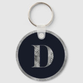 銀エレガントミニマル&ブラックカスタムモノグラム キーホルダー (正面)